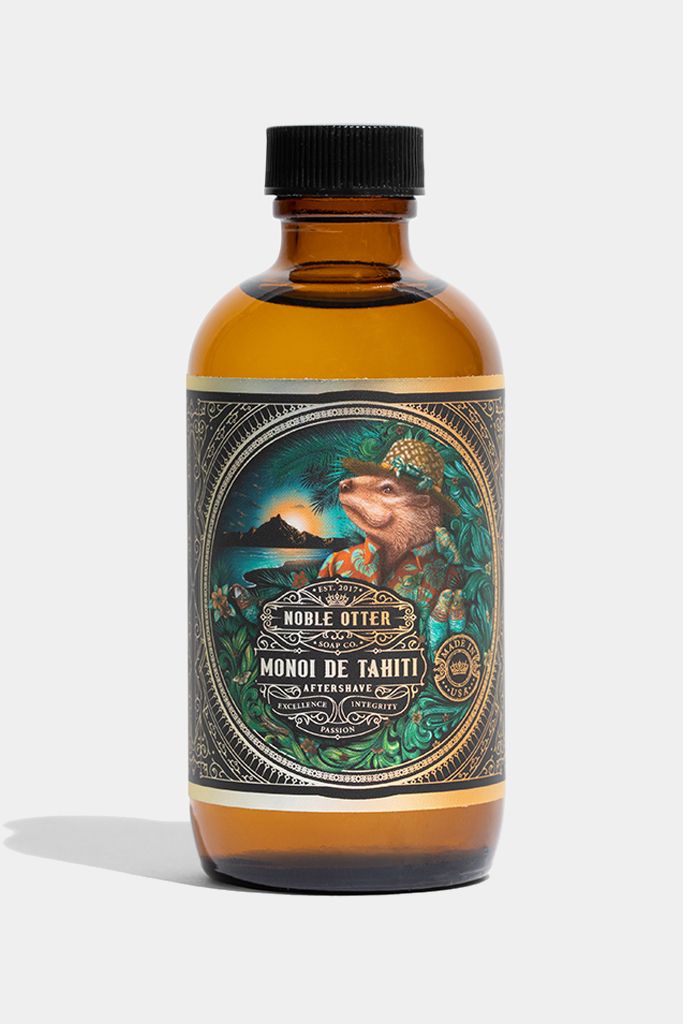 Noble Otter Aftershave "Monoi De Tahiti" with a tropical decorative label on a white background.
