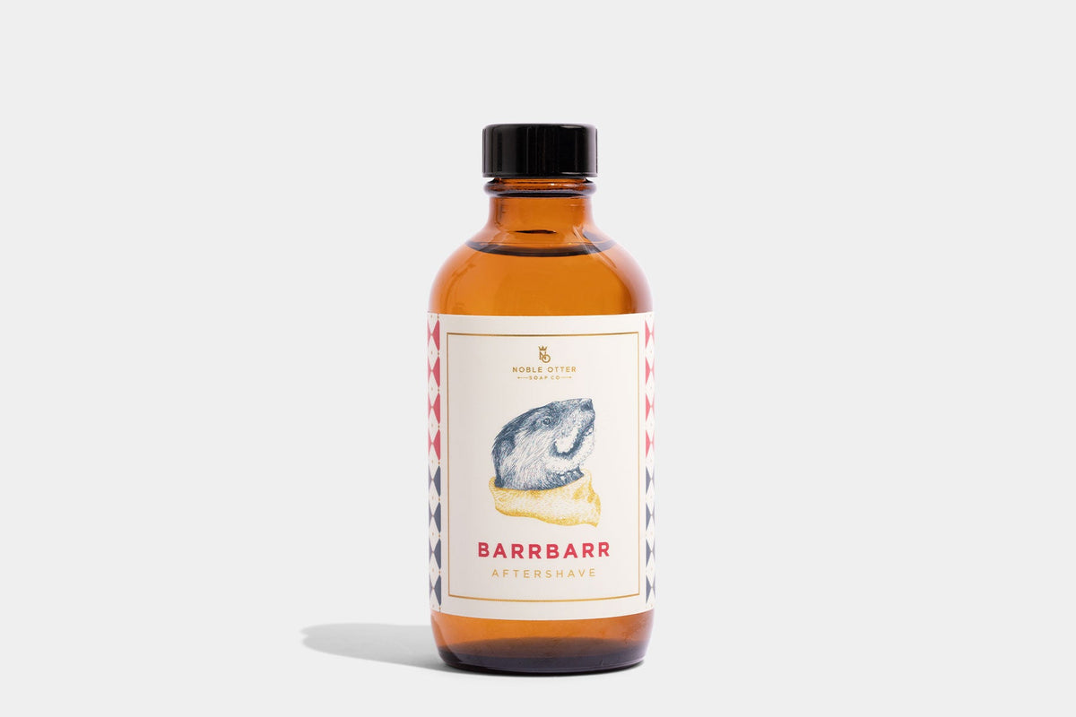 Bottle of Barrbarr aftershave on a white background
