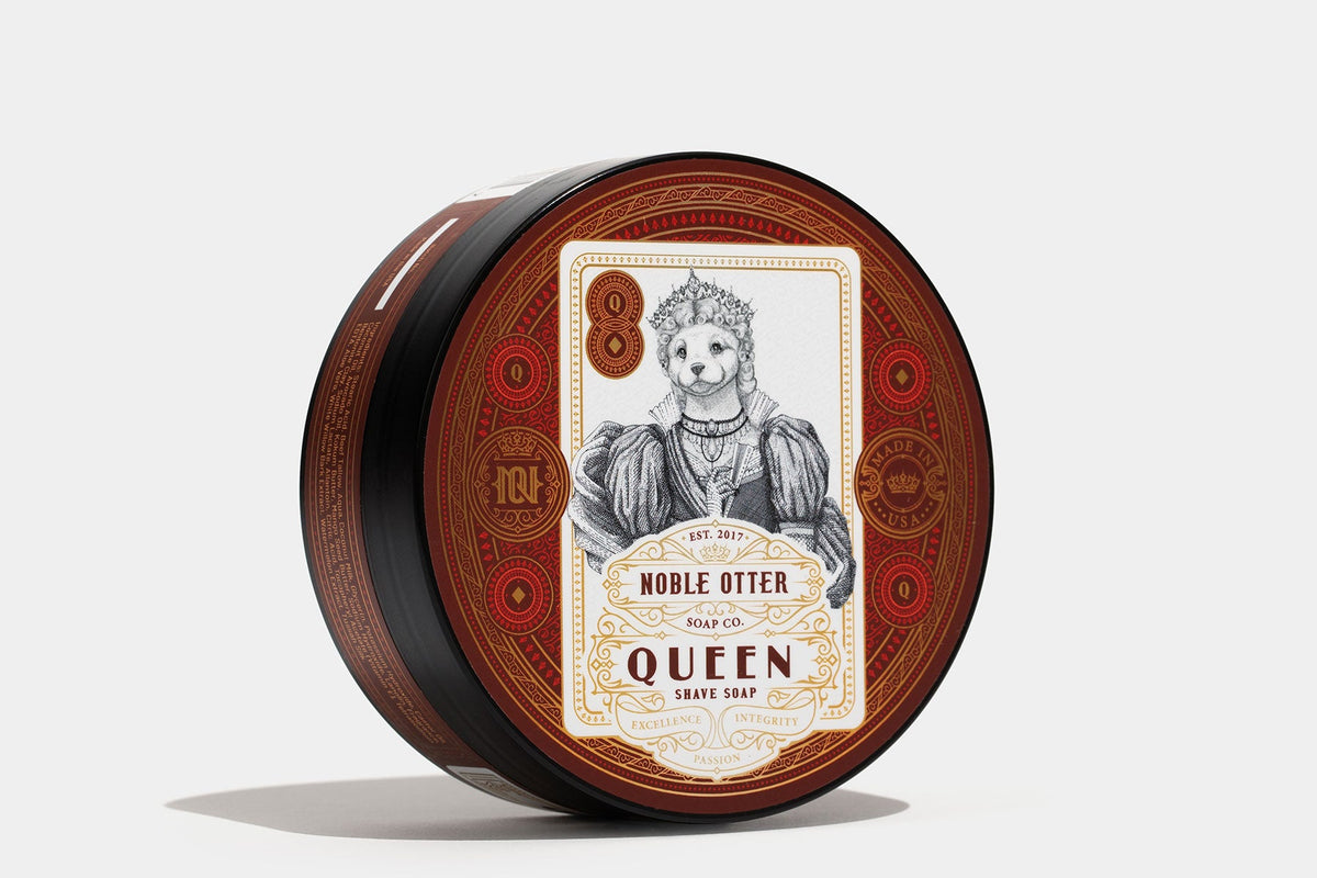 Noble Otter Queen shave soap container on a white background