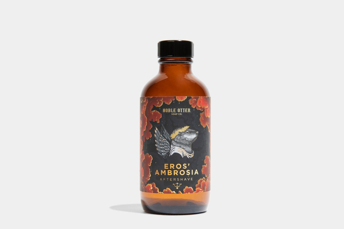 Bottle of Eros Amorica with decorative label on a white background