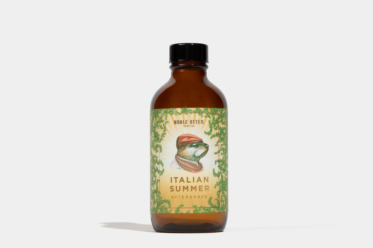 Bottle of 'Italian Summer' aftershave by Woods of Windsor on a white background