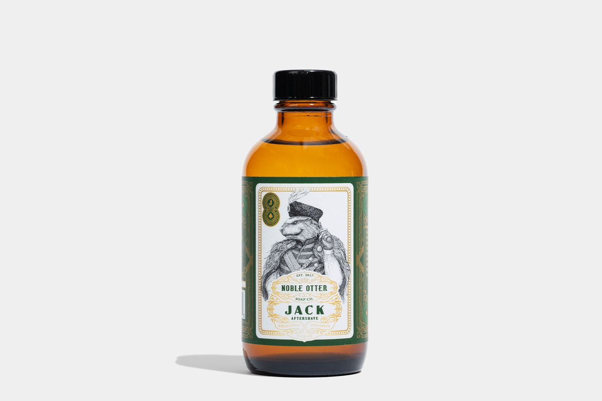 Noble Otter Aftershave "Jack" with a white decorative label  on a white background.
