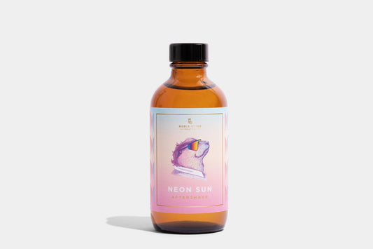 Noble Otter Aftershave "Neon Sun" with a pink decorative label  on a white background.