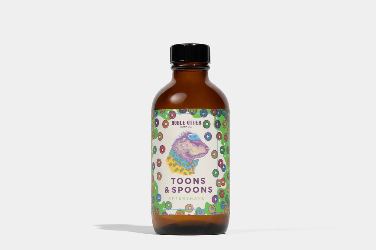 Aftershave Bottle with a colorful label on a white background