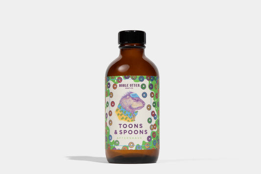 Aftershave Bottle with a colorful label on a white background