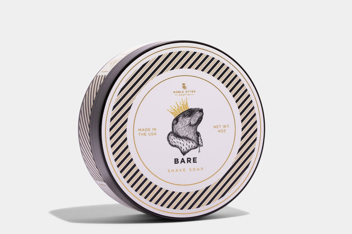 Nobel Otter "Bare" Shave soap container with decorative lid on a white background