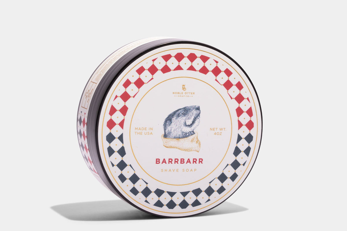 Barbarr shave soap with checkered design on a white background 